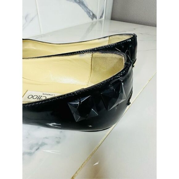 JIMMY CHOO GENNA BALLET FLATS BLACK FACETED ACCENTS SIZE 38 1/2 - Picture 6 of 6
